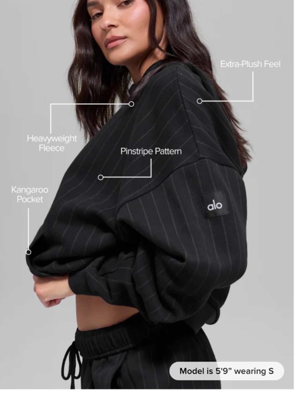 (#19) Alo Yoga Pinstripe Hoodie -black - Picture 2 of 8